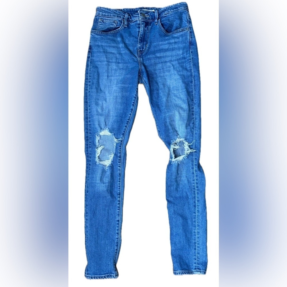 Levis 721 High Rise Skinny Jeans Distressed Size 28 Blue Whisker Wash Grunge